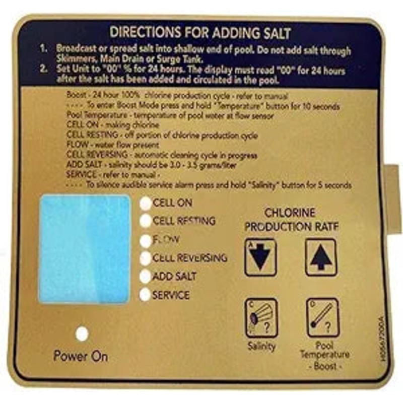 Jandy AquaPure Plastic Control Center Control Box Bottom Decal